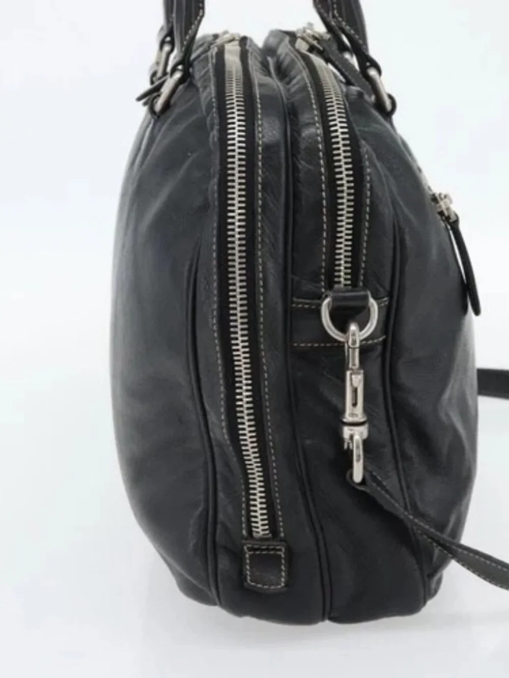 GUCCI Shoulder Bag Leather 2way Black Silver Auth ka4484